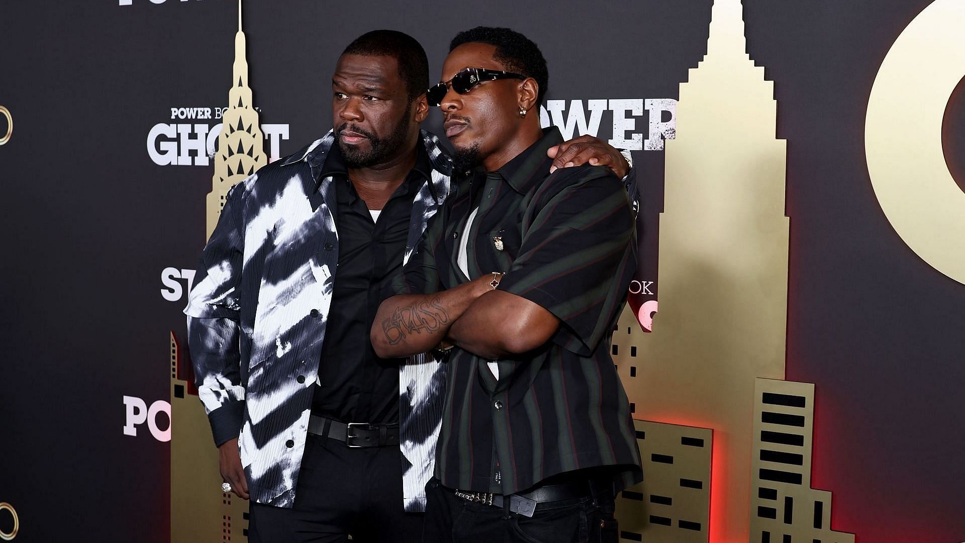 Curtis "50 Cent" Jackson and Joey Bada$ attends the “Power Book II: Ghost” Season 4 New York City Premiere on June 06, 2024, in New York City. (Image via Getty/Jamie McCarthy)